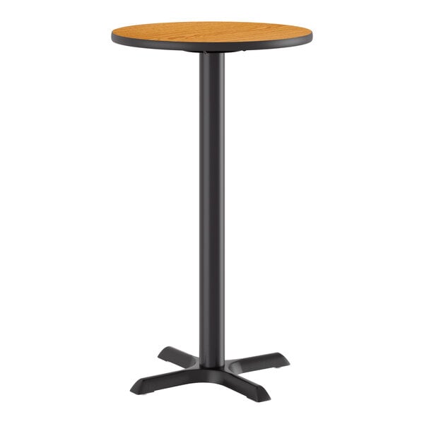 Lancaster Table & Seating 24" Round Reversible Walnut / Oak Table Bar Height Table and Base Kit with 22" x 22" Cast Iron Base