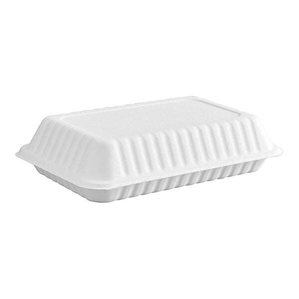 An EcoChoice bagasse take-out container with 1 compartment.