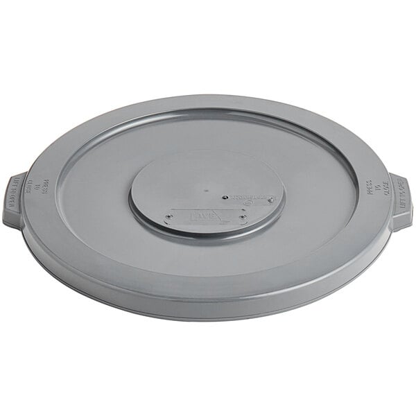 A Lavex gray plastic lid for a round commercial trash can.