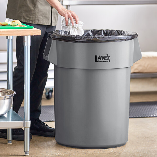 Lavex 55 Gallon Gray Round Commercial Trash Can and Lid