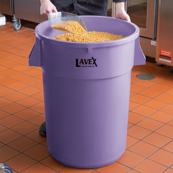 Lavex Janitorial 44 Gallon Purple Round Commercial Trash Can
