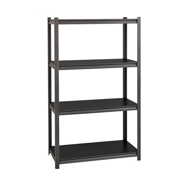 Hirsh 20995 36" x 18" x 60" Gunmetal Gray Heavy-Duty Four-Shelf Boltless Shelving Unit with Black Laminated Decking
