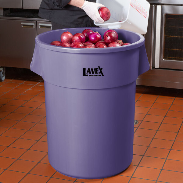 Lavex Janitorial 55 Gallon Purple Round Commercial Trash Can