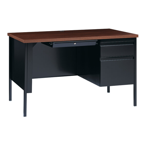 Hirsh 20092 Black / Walnut Single Pedestal Desk - 48" x 30" x 29 1/2"