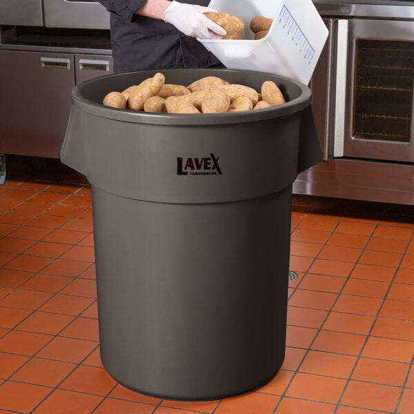 Lavex Janitorial 55 Gallon Brown Round Commercial Trash Can