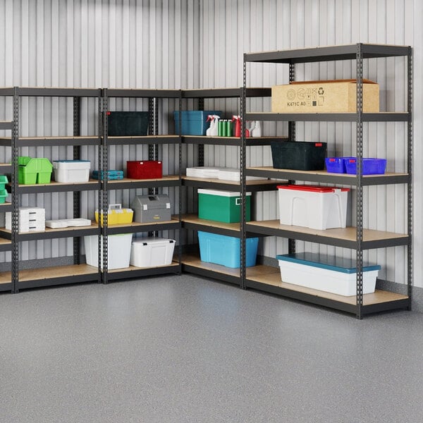 Hirsh 17126 36" x 16" x 60" Black Heavy-Duty Five-Shelf Boltless Shelving Unit with Particleboard Decking