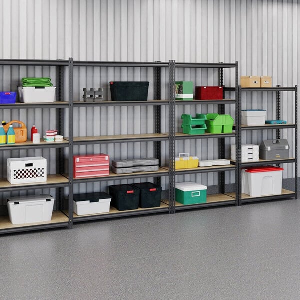 Hirsh 20991 36" x 18" x 60" Black Crinkle Heavy-Duty Four-Shelf Boltless Shelving Unit with Particleboard Decking
