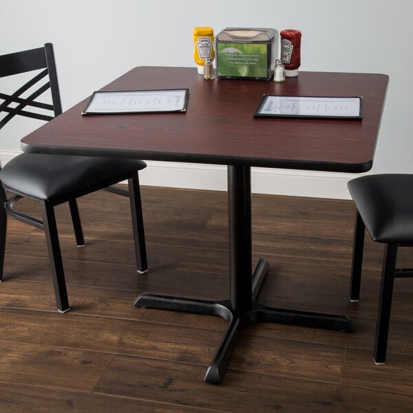 Lancaster Table Seating Standard Height Table With 36 X 36 Reversible Cherry Black Table Top And Cross Base Plate