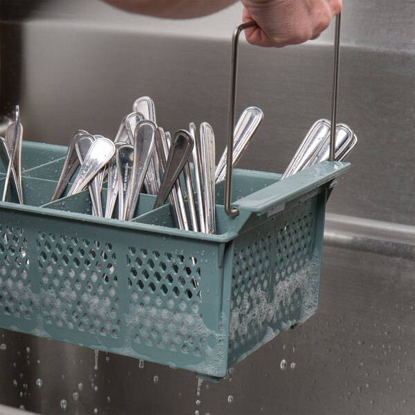 Noble Products 8 Compartment Half Size Grey Flatware Rack with Handles