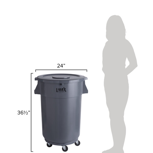 Lavex Janitorial 44 Gallon Gray Round Commercial Trash Can with Lid and