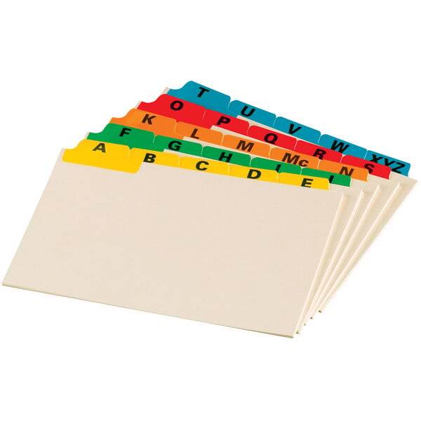 a group of colorful file folders with letters