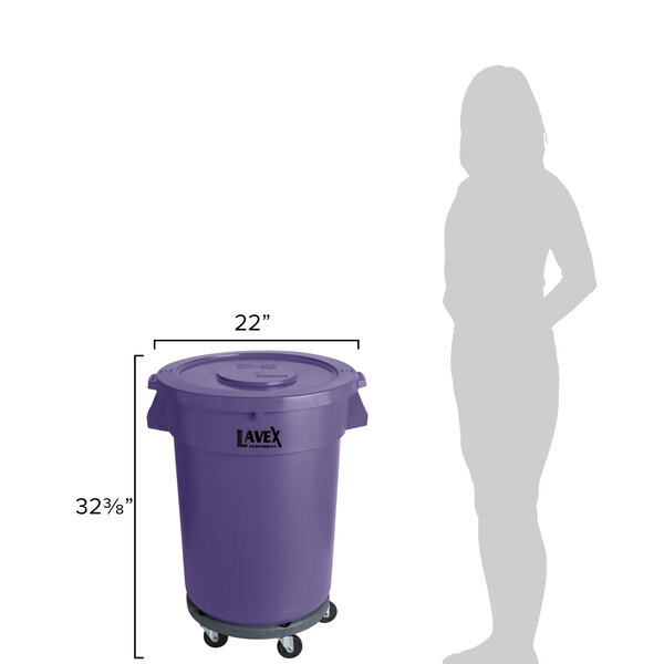 Lavex Janitorial 32 Gallon Purple Round Commercial Trash Can with Lid