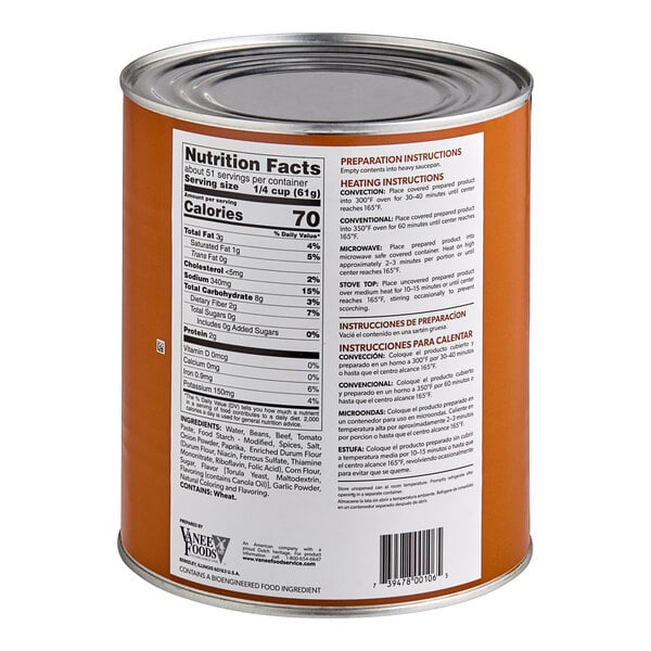 A white #10 can of Vanee Chili Hot Dog Sauce with a label.