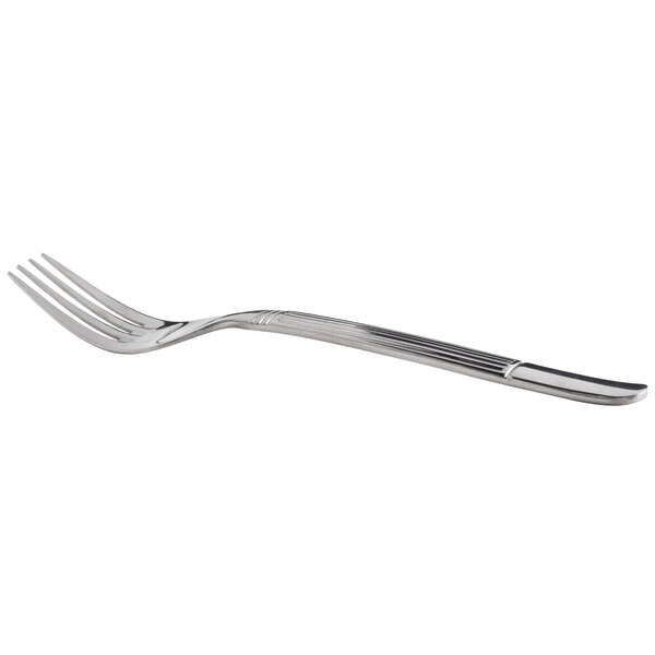 A close-up of a Oneida Athena stainless steel dinner fork with a silver handle.