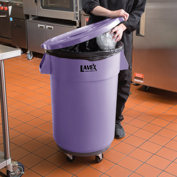 Lavex Janitorial 44 Gallon Purple Round Commercial Trash Can with Lid