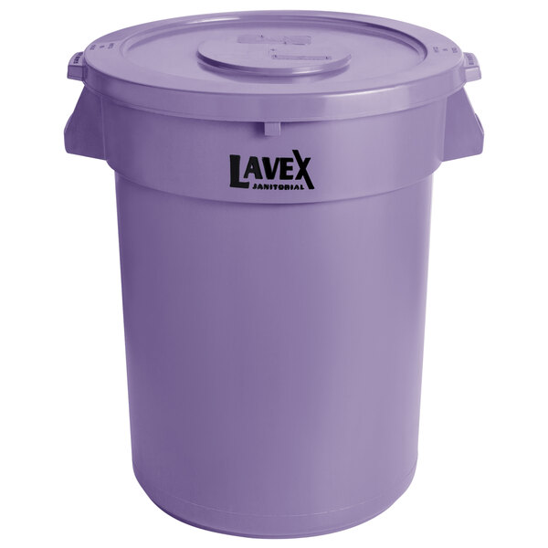 Lavex Janitorial 32 Gallon Purple Round Commercial Trash Can and Lid