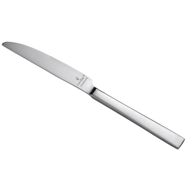A Oneida Chef's Table Satin stainless steel dessert knife with a silver handle.