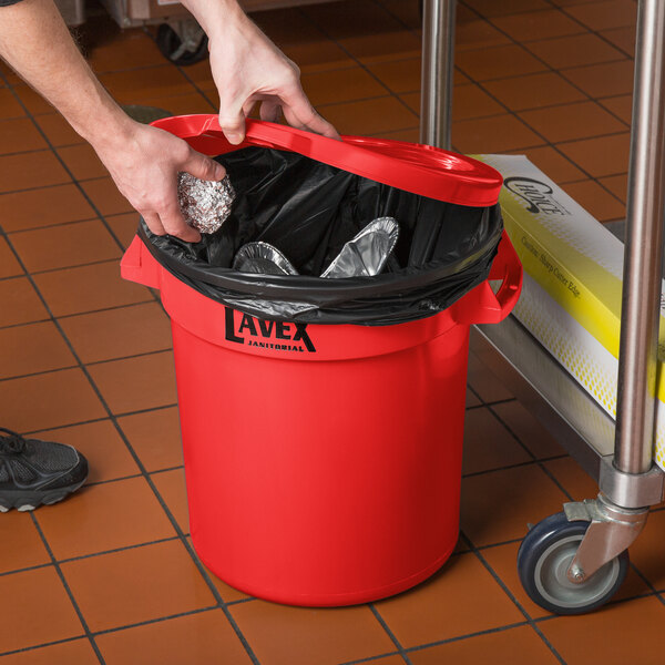 Lavex Janitorial 10 Gallon Red Round, Small Round Trash Can With Lid