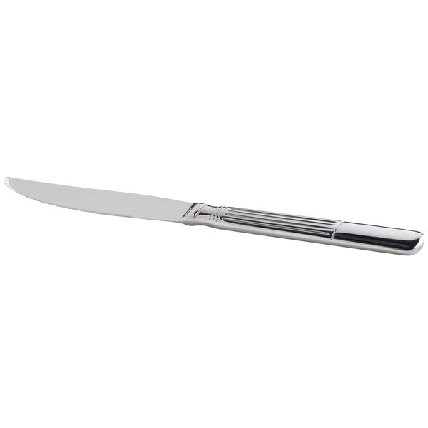 A Oneida Athena stainless steel steak knife with a silver handle and blade.
