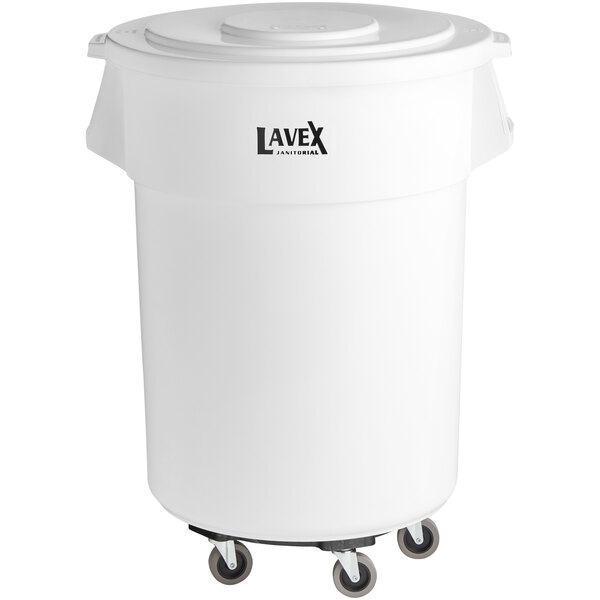 Lavex 20 Gallon Green Round Commercial Trash Can with Lid and Dolly