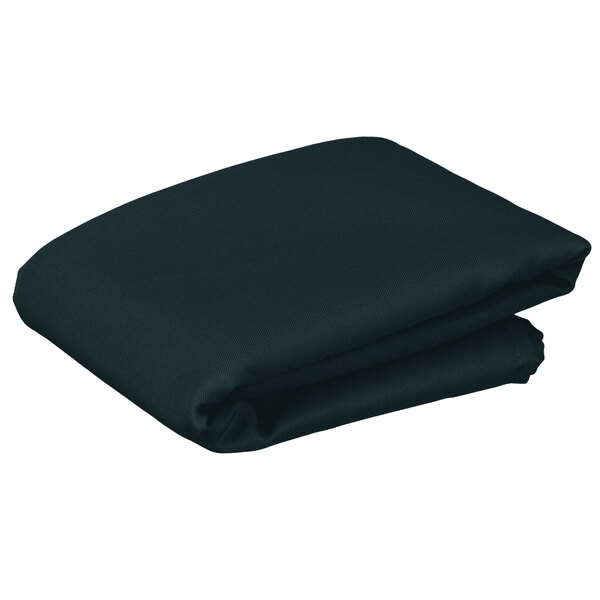 A folded hunter green cloth table cover.
