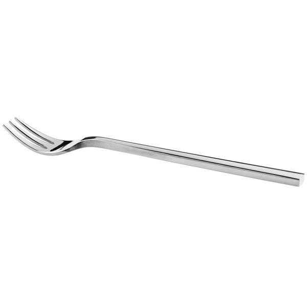 A silver Oneida Chef's Table oyster / cocktail fork with a white handle on a white background.