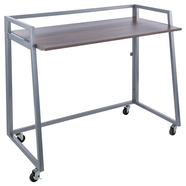 Alera Aleqad4232gs Quick Assemble 41 3 8 X 20 5 36 Gray Oak Laminate Workstation With Silver Steel Base