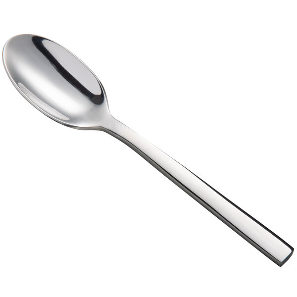 A Oneida stainless steel demitasse spoon with a silver handle.