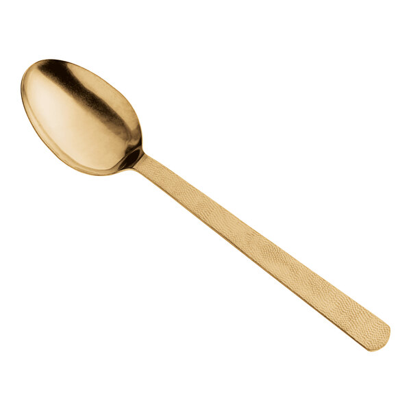 An American Metalcraft hammered gold vintage solid spoon with a long handle.