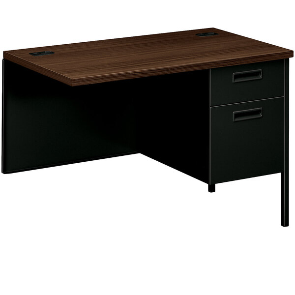 A HON Metro Classic mocha and black laminate desk return with two drawers.