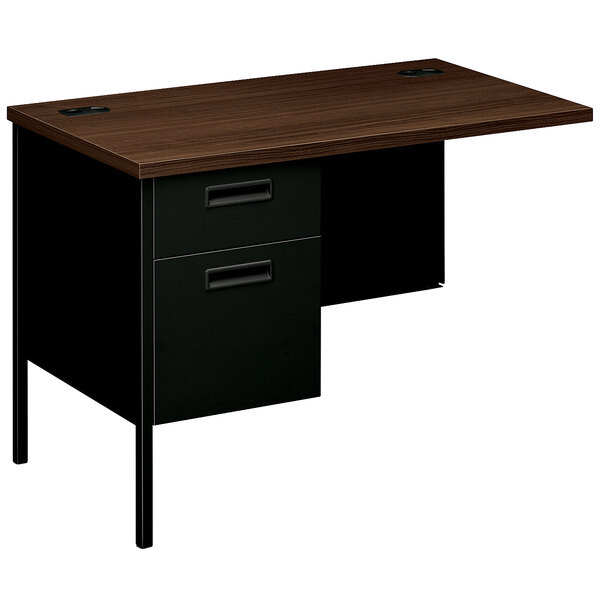 a black and brown desk with two drawers