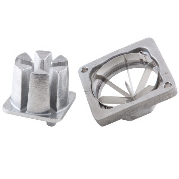 A stainless steel Nemco Six Section Wedger Kit with a metal handle and circular cut outs.