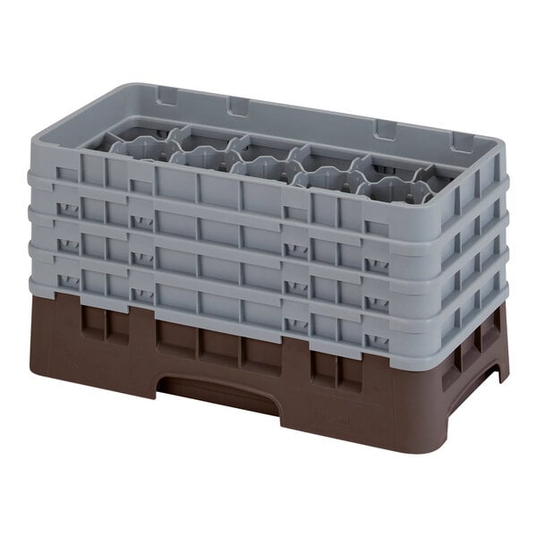 A brown plastic Cambro half size glass rack with 4 extenders.