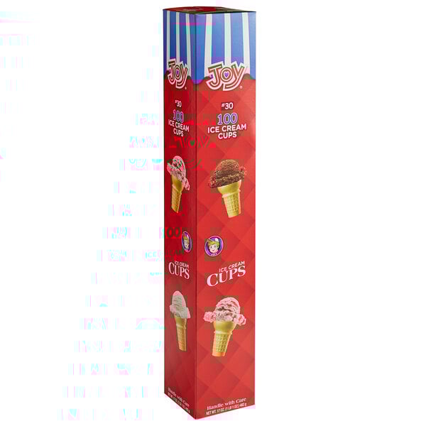 A red box of JOY flat bottom cake cones.