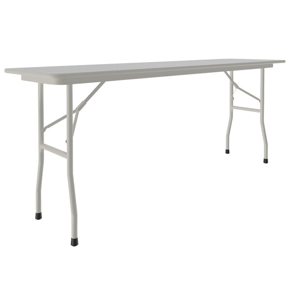 A white rectangular Correll folding table with gray legs.