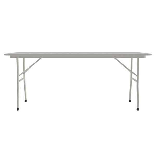 A white rectangular Correll folding table with a gray frame.