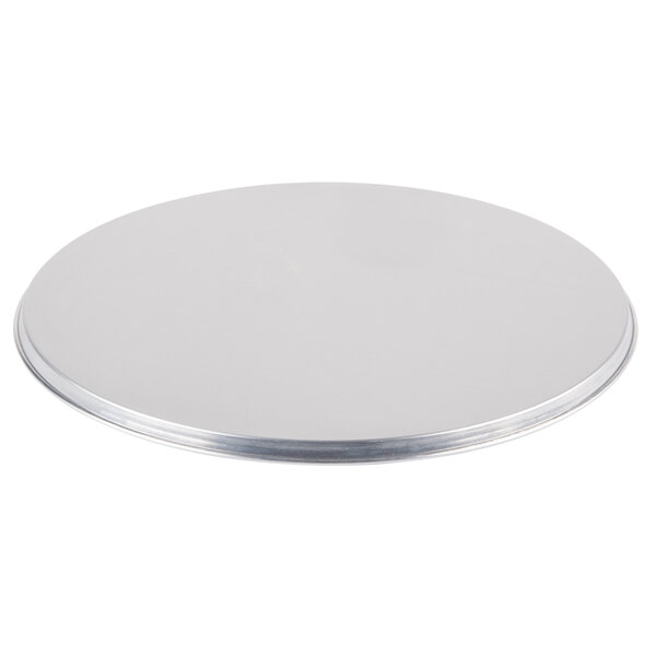 An American Metalcraft aluminum pizza pan with a silver edge and a white background.