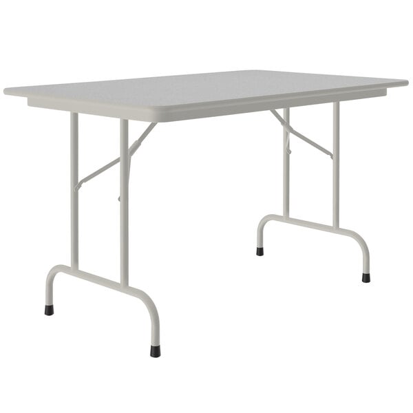 A rectangular white table with a gray frame.