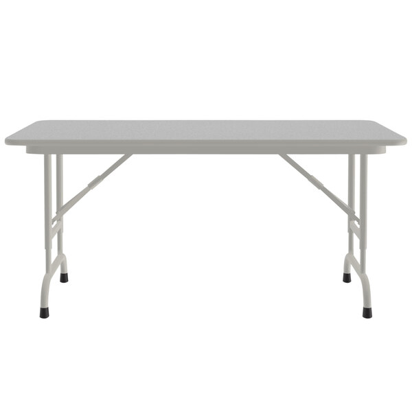 A white rectangular Correll folding table with gray legs.