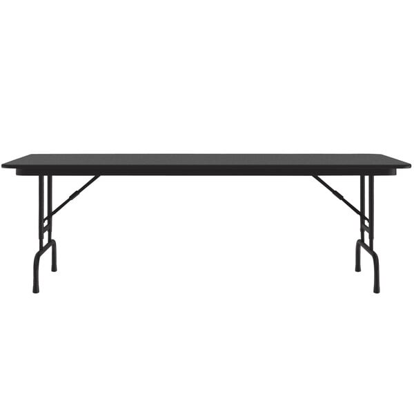 A black rectangular Correll folding table with a black metal frame and adjustable legs.