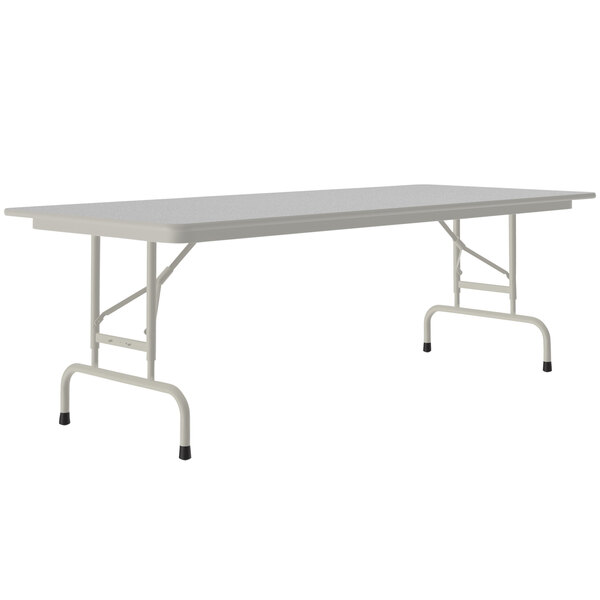 A white rectangular Correll folding table with a gray frame.