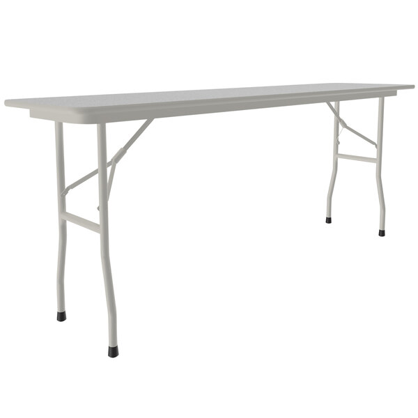 A white rectangular Correll folding table with gray legs.