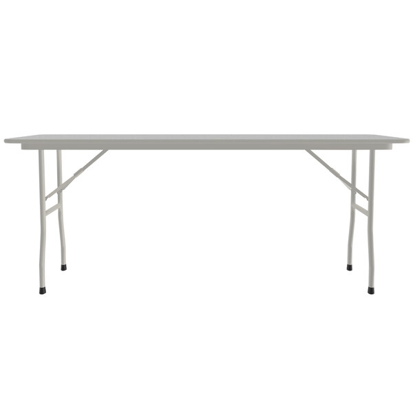 A long rectangular white Correll folding table with a gray metal frame.