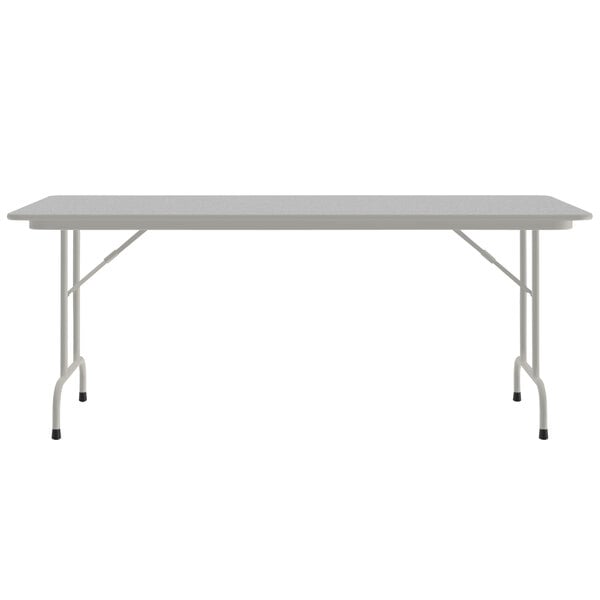 A white rectangular Correll folding table with a gray frame.