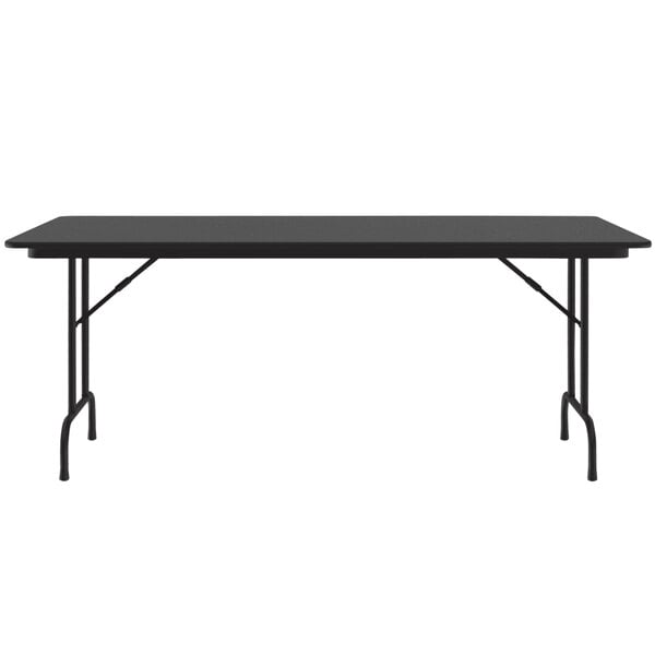 A black Correll rectangular folding table with black legs.