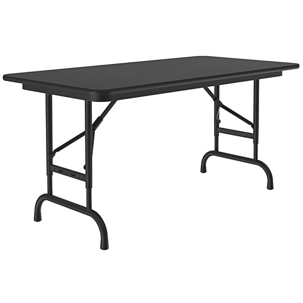 A black rectangular Correll folding table with black legs.