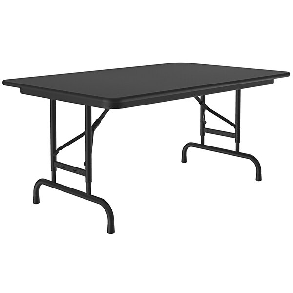 A black rectangular Correll folding table with metal legs.