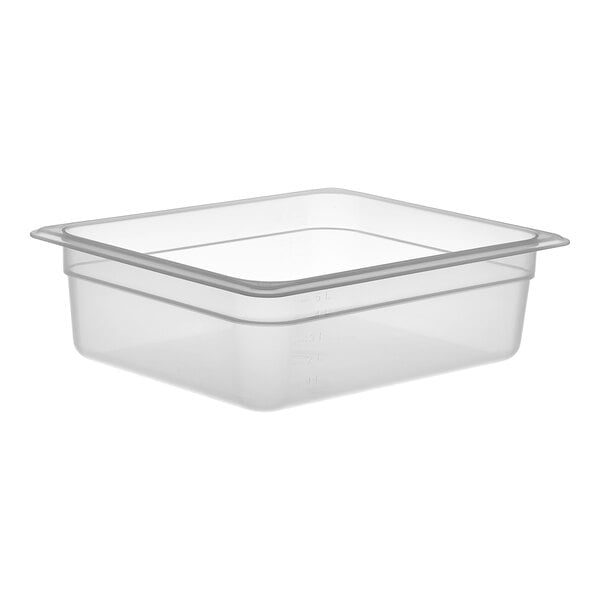 A translucent plastic food pan.