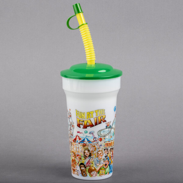16 oz. Tall Plastic "Fun at the Fair" Souvenir Cup with Green Lid and