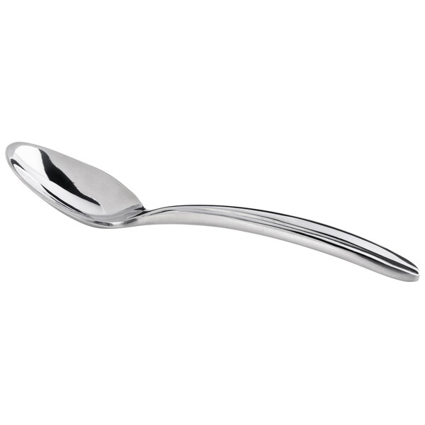 A close-up of a Oneida Glissade stainless steel demitasse spoon with a silver handle and spoon.